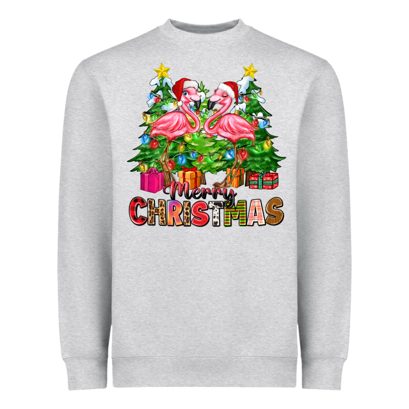 Merry Christmas Flamingo Heavyweight Sweatshirt by Zillion Design Studio | Teevron