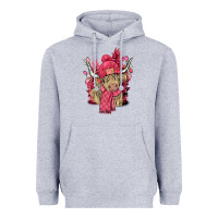 Heather Grey Pink winter long haired Cow Heavyweight Hoodie - NancyCooperArtShop