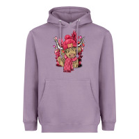Lavender Pink winter long haired Cow Heavyweight Hoodie - NancyCooperArtShop