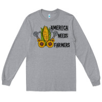Heather Grey america needs farmers Long Sleeve Tee - CowhideDigitalArt