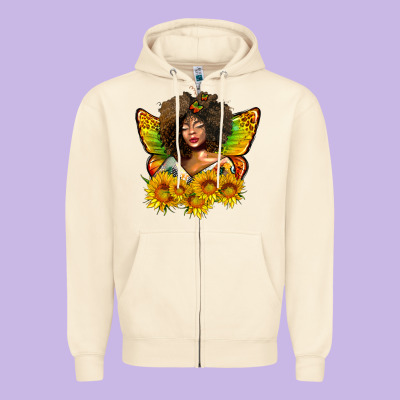 Butterfly Afro Woman Juneteenth Zipper Hoodie Designed By Adodesignshop