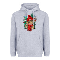 Heather Grey Red Christmas long haired Cow Heavyweight Hoodie - NancyCooperArtShop