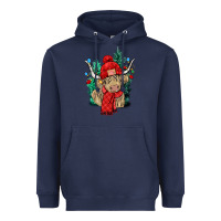 Navy Red Christmas long haired Cow Heavyweight Hoodie - NancyCooperArtShop
