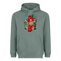 Sage Red Christmas long haired Cow Heavyweight Hoodie - NancyCooperArtShop