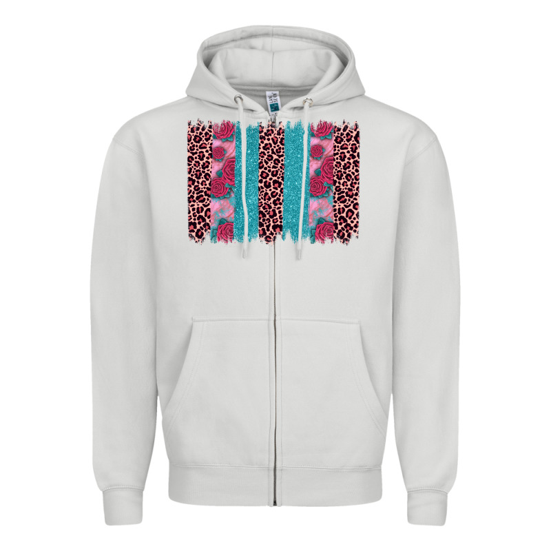 Valentines Day Leopard Rose Glitter Brush Stoke Zipper Hoodie by JahusDesignShop | Teevron