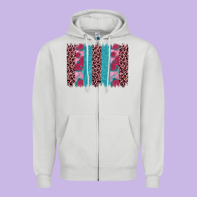 Valentines Day Leopard Rose Glitter Brush Stoke Zipper Hoodie Designed By Jahusdesignshop
