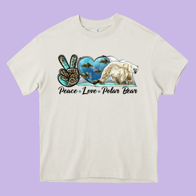 Peace Love Polar Bear Heavy Core Tee Designed By Lillyallendesigns