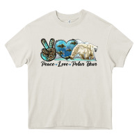 Cream peace love polar bear Heavy Core Tee - LillyAllenDesigns