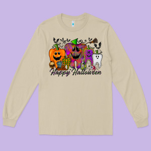 Happy Halloween Tooth Long Sleeve Tee Designed By Racoondesign