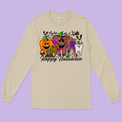 Happy Halloween Tooth Long Sleeve Tee Designed By Racoondesign