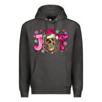 Charcoal Heather Pink Christmas Joy skeleton Premium Hoodie - NancyCooperArtShop