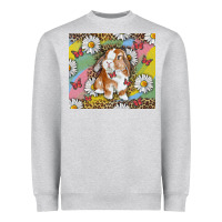 Heather Grey Watercolor Easter Bunny With Daisy Heavyweight Sweatshirt - RanaPortraitStore