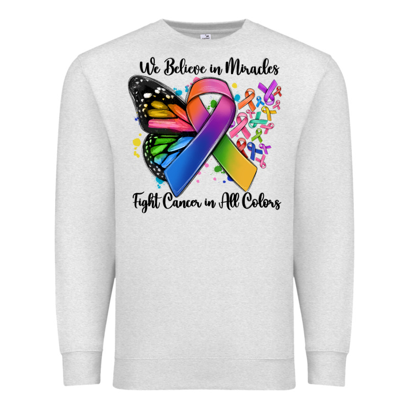 We Believe In Miracles Fight Cancer In All Colors Premium Sweatshirt by MaliasSmallBusiness | Teevron