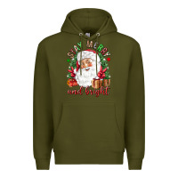 Army Green Stay Merry and bright Christmas with santa Premium Hoodie - NancyCooperArtShop