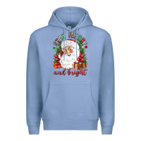Colony Blue Stay Merry and bright Christmas with santa Premium Hoodie - NancyCooperArtShop