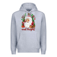 Heather Grey Stay Merry and bright Christmas with santa Premium Hoodie - NancyCooperArtShop