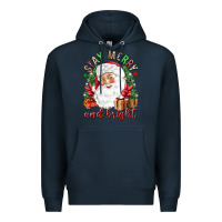 Navy Stay Merry and bright Christmas with santa Premium Hoodie - NancyCooperArtShop