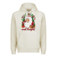 Oatmeal Heather Stay Merry and bright Christmas with santa Premium Hoodie - NancyCooperArtShop