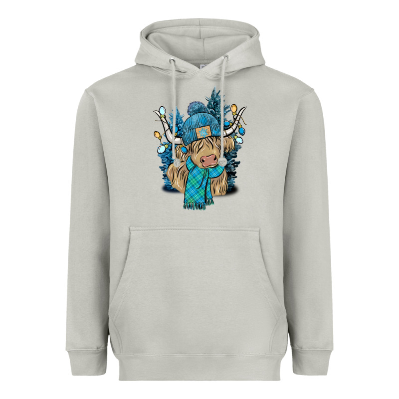 Winter Long Haired Cow Heavyweight Hoodie by NancyCooperArtShop | Teevron