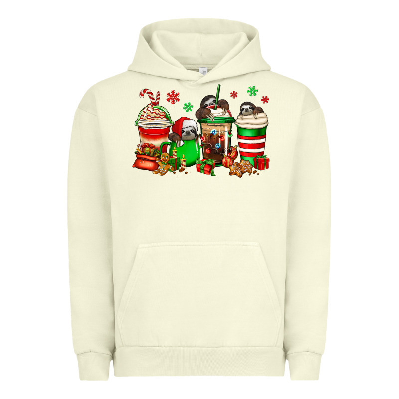 Christmas Sloth Coffee Cups Urban Hoodie by Jasminsmagicworld | Teevron