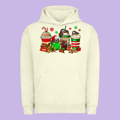Christmas Sloth Coffee Cups Urban Hoodie Designed By Jasminsmagicworld