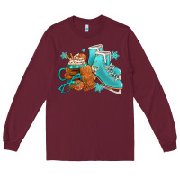 Burgundy Winter Ice Skating Boots And Coffee Long Sleeve Tee - FaDigitalArtStudio