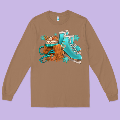 Winter Ice Skating Boots And Coffee Long Sleeve Tee Designed By Fadigitalartstudio