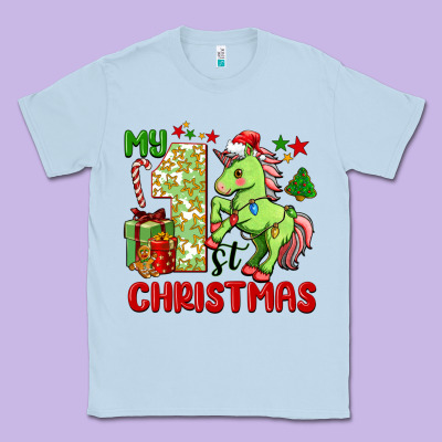 My First Christmas Unicorn Classic Tee Designed By Fadigitalartstudio