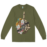 Army Green sensitive savage skeleton middle finger Long Sleeve Tee - FaDigitalArtStudio