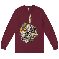 Burgundy sensitive savage skeleton middle finger Long Sleeve Tee - FaDigitalArtStudio