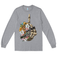 Heather Grey sensitive savage skeleton middle finger Long Sleeve Tee - FaDigitalArtStudio