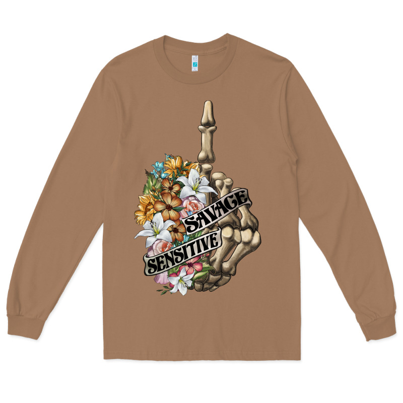 Sensitive Savage Skeleton Middle Finger Long Sleeve Tee by FaDigitalArtStudio | Teevron