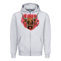 Heather Grey highland cow valentines Zipper Hoodie - JahusDesignShop