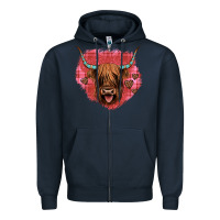 Navy highland cow valentines Zipper Hoodie - JahusDesignShop