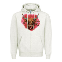 Oatmeal Heather highland cow valentines Zipper Hoodie - JahusDesignShop