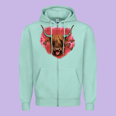 Highland Cow Valentines Zipper Hoodie Designed By Jahusdesignshop