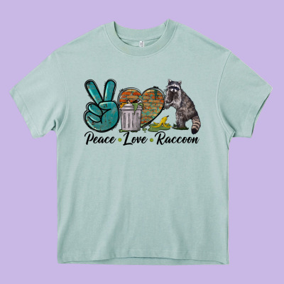 Peace Love Raccoon Heavy Core Tee Designed By Lillyallendesigns