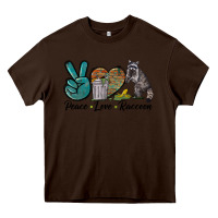 Chocolate Brown Peace love raccoon Heavy Core Tee - LillyAllenDesigns