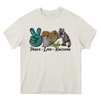 Cream Peace love raccoon Heavy Core Tee - LillyAllenDesigns