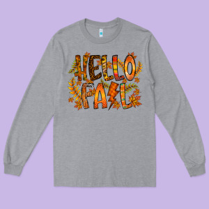 Hello Fall Long Sleeve Tee Designed By Racoondesign