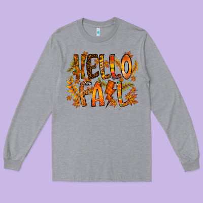 Hello Fall Long Sleeve Tee Designed By Racoondesign