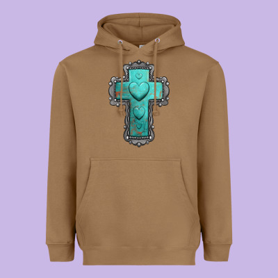 Turquoise Gemstone Cross Heavyweight Hoodie Designed By Jasminsmagicworld