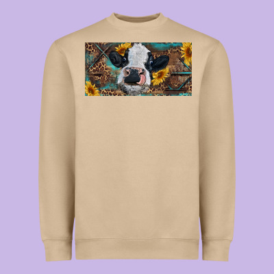 Heavyweight Sweatshirt Baby cow with sunflower and leopard