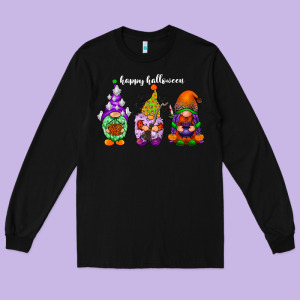 Happy Halloween Gnomes White Long Sleeve Tee Designed By Racoondesign