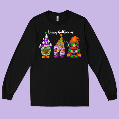 Happy Halloween Gnomes White Long Sleeve Tee Designed By Racoondesign