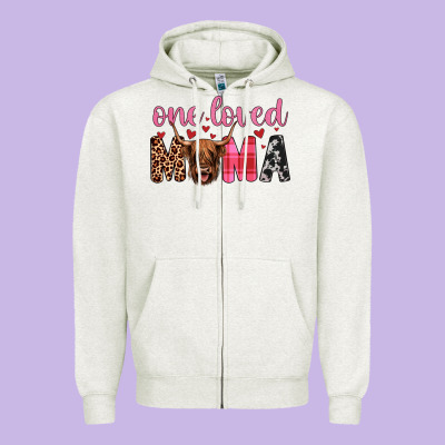Highland Cow One Loved Mama Zipper Hoodie Designed By Jahusdesignshop