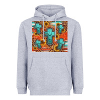 Heather Grey turquoise cross pattern Heavyweight Hoodie - Jasminsmagicworld