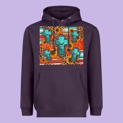 Turquoise Cross Pattern Heavyweight Hoodie Designed By Jasminsmagicworld