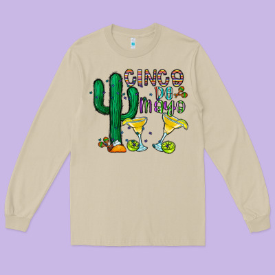 Cinco De Mayo Cactus Long Sleeve Tee Designed By Cowhidedigitalart