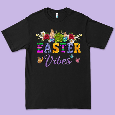 Easter Vibes And Butterfly With Bunny And Flowers Premium Tee Designed By Artiststas